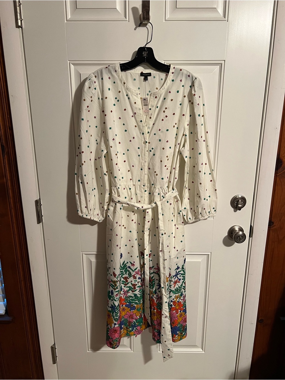 Talbots Cream Midi Dress with Multicolor Floral Border